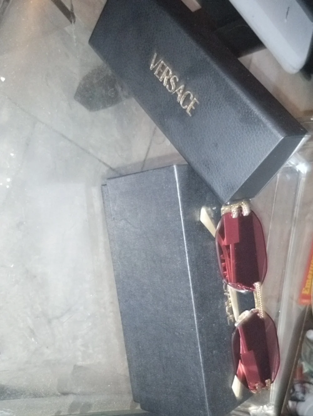 Versace Women's Burgundy Sunglasses with Gold Chains